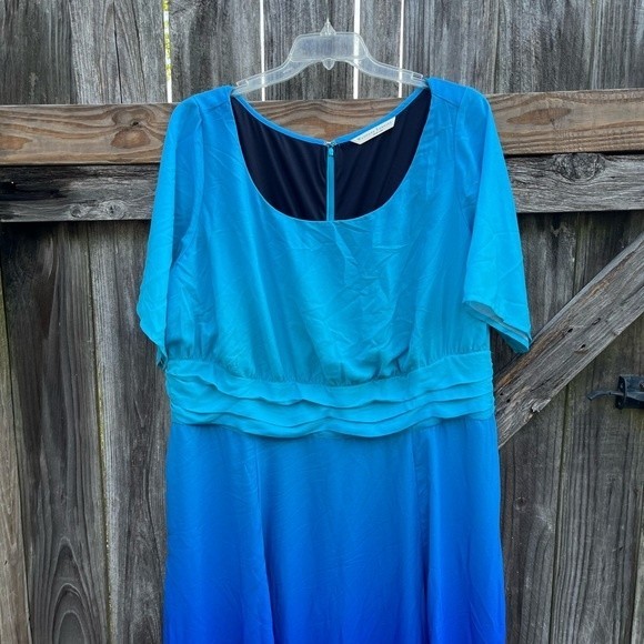 WAYWARD FANCIES eShakti Ombre Print Crepe Pleated Empire Maxi Dress 3X - Picture 3 of 8